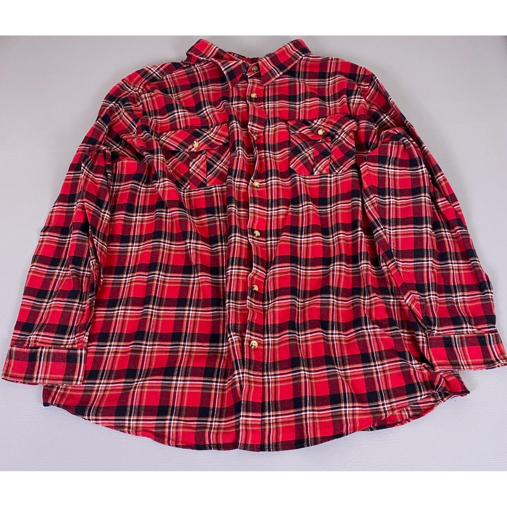 KingSize Flannel Shirt Men's 5XL‎ Tall Red Black Plaid Button Front 100% Cotton